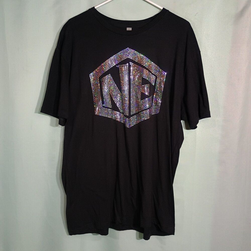Men’s Black Rhinestone Graphic T-Shirt / Face mask Geometric Logo Bling Tee